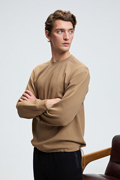 EDMUND Men's Crew Neck Mink Sweatshirt with Sleeve Printed Skirt and Elastic and Stopper