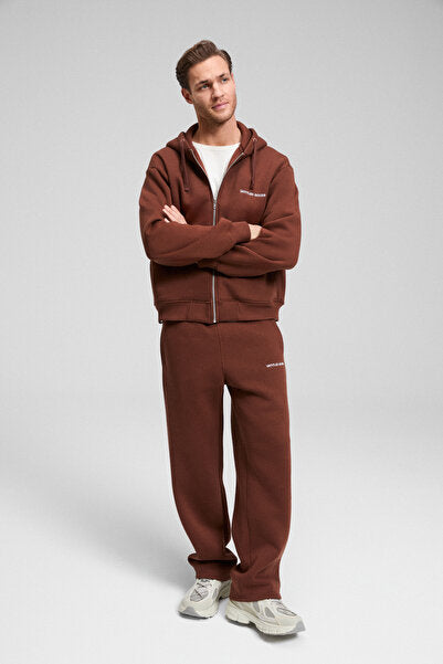 GALLO Cotton Regular Brown Bottom-Top Set with Fleece Inside, Hooded and Elastic Waist, Double Pockets