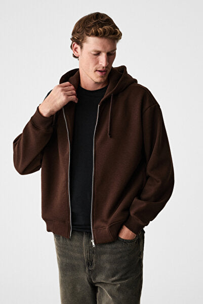 ASHBY Men's Hooded Zipper Pocket Cord Boxy Mold Bitter Brown Sweatshirt