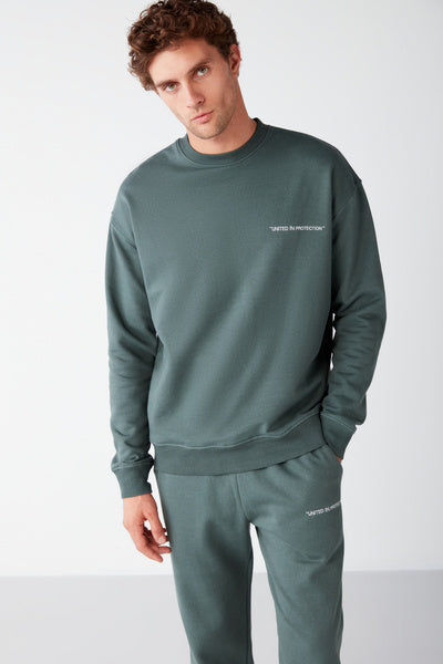 Marshall Men's Cotton Embroidered Relaxed Dark Green Tracksuit Set