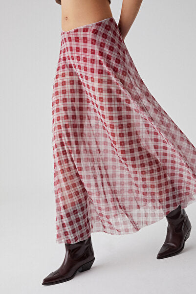 JULIANO Women's High Waist Striped Oversize Red Skirt