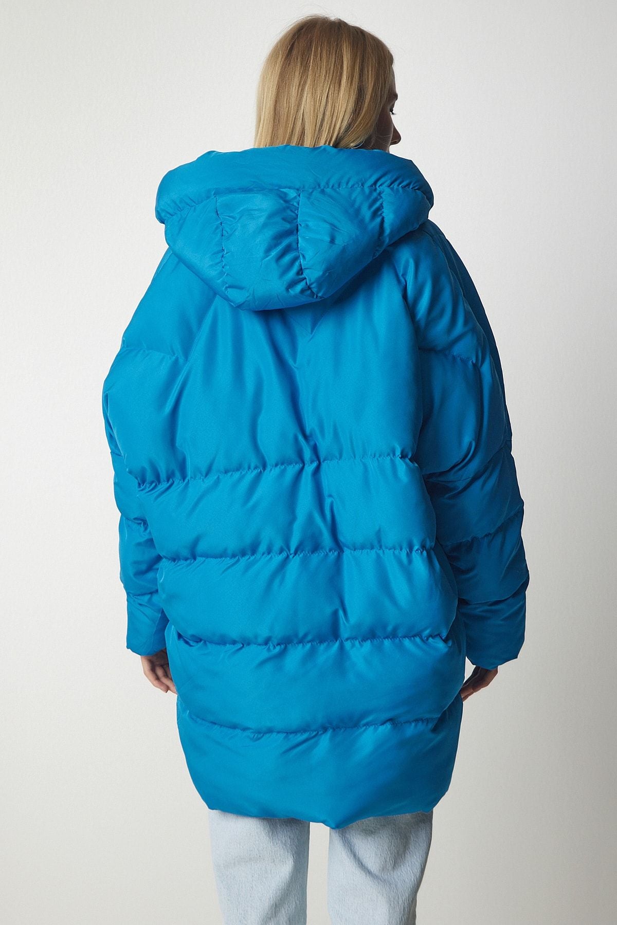 Woman Sky Blue Hooded Oversiz swelling coat NT00429