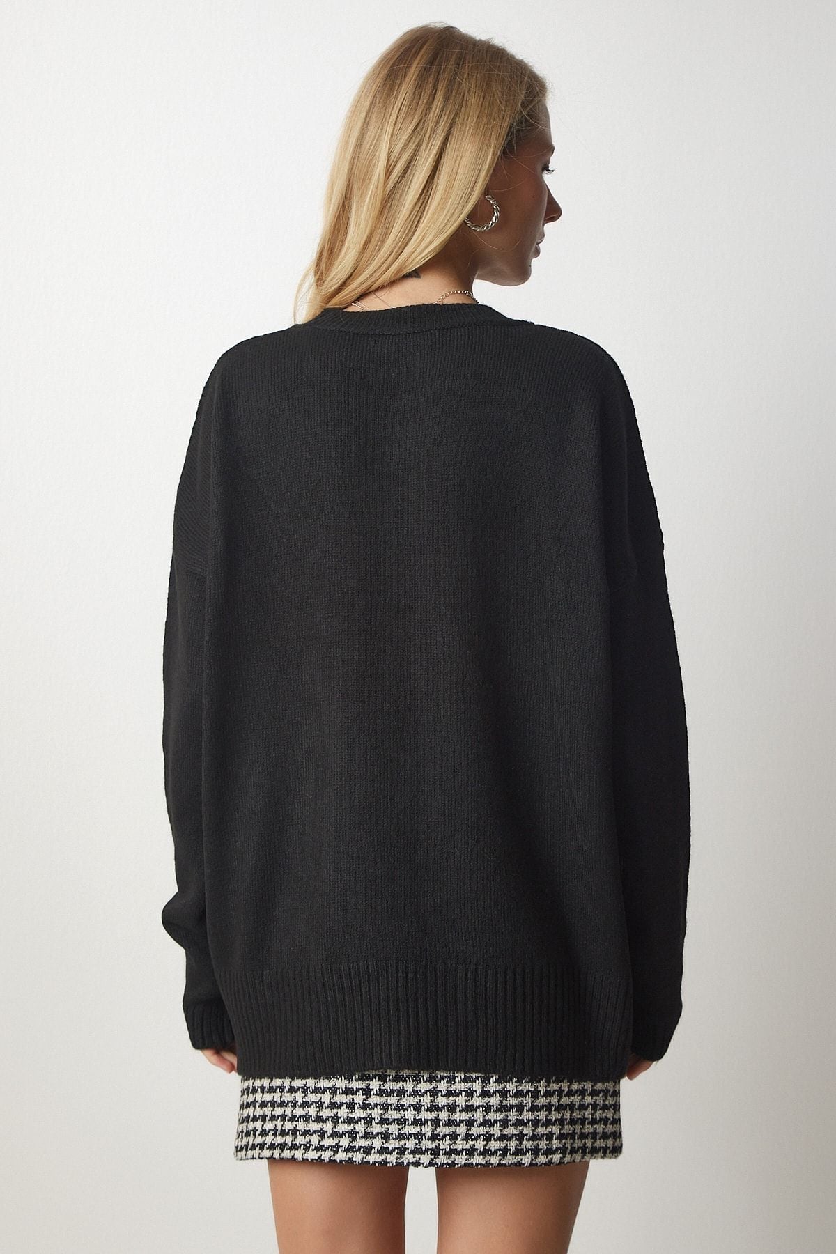 Female black bike collar overwheeling knitwear sweater BV00085
