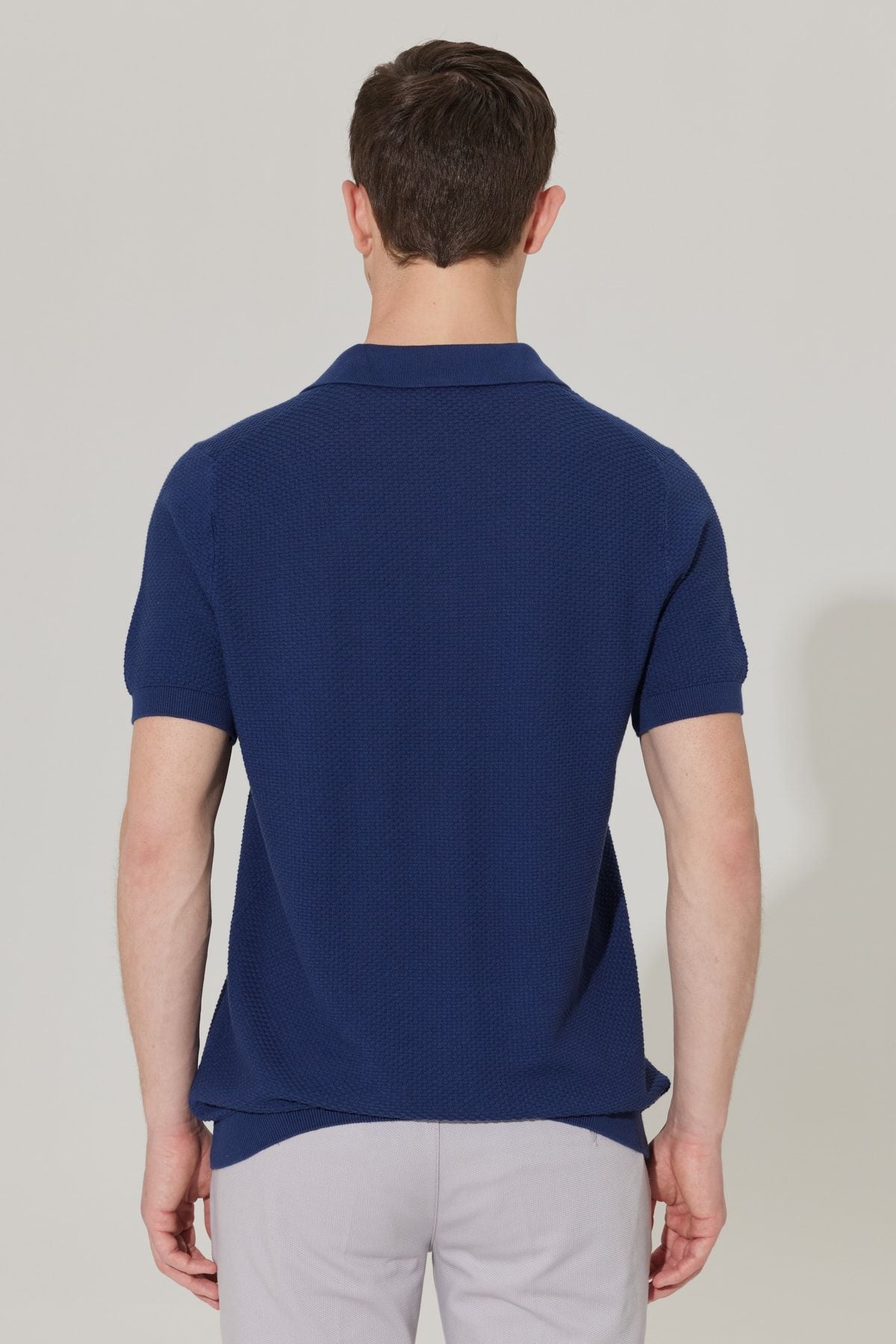 Men's Navy Blue Standard Fit Normal Cut Polo Yaka 100 %Cotton Short Sleeve Knitwear T -shirt
