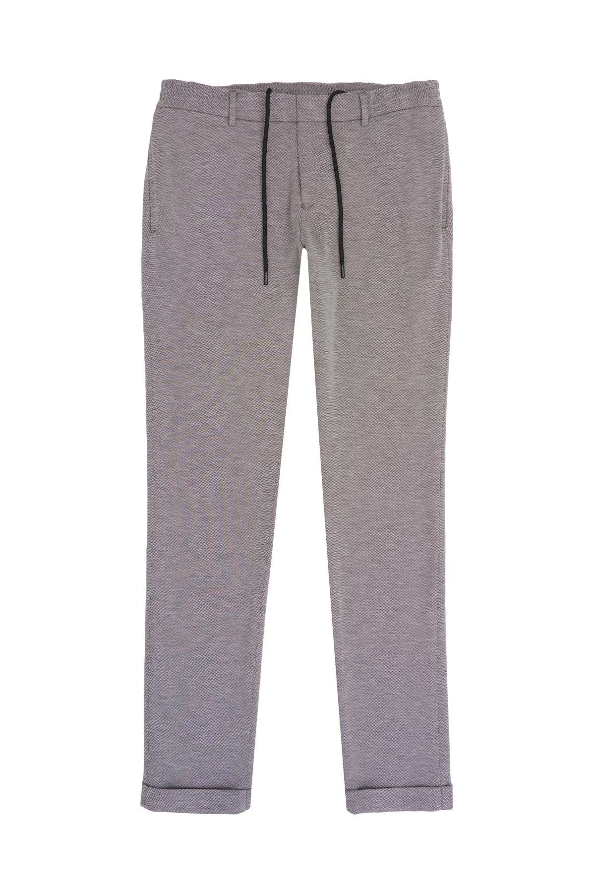 Men's Beige Slim Fit Narrow Cutted Bird Bird Patterned Waist Tied Jogger Pants
