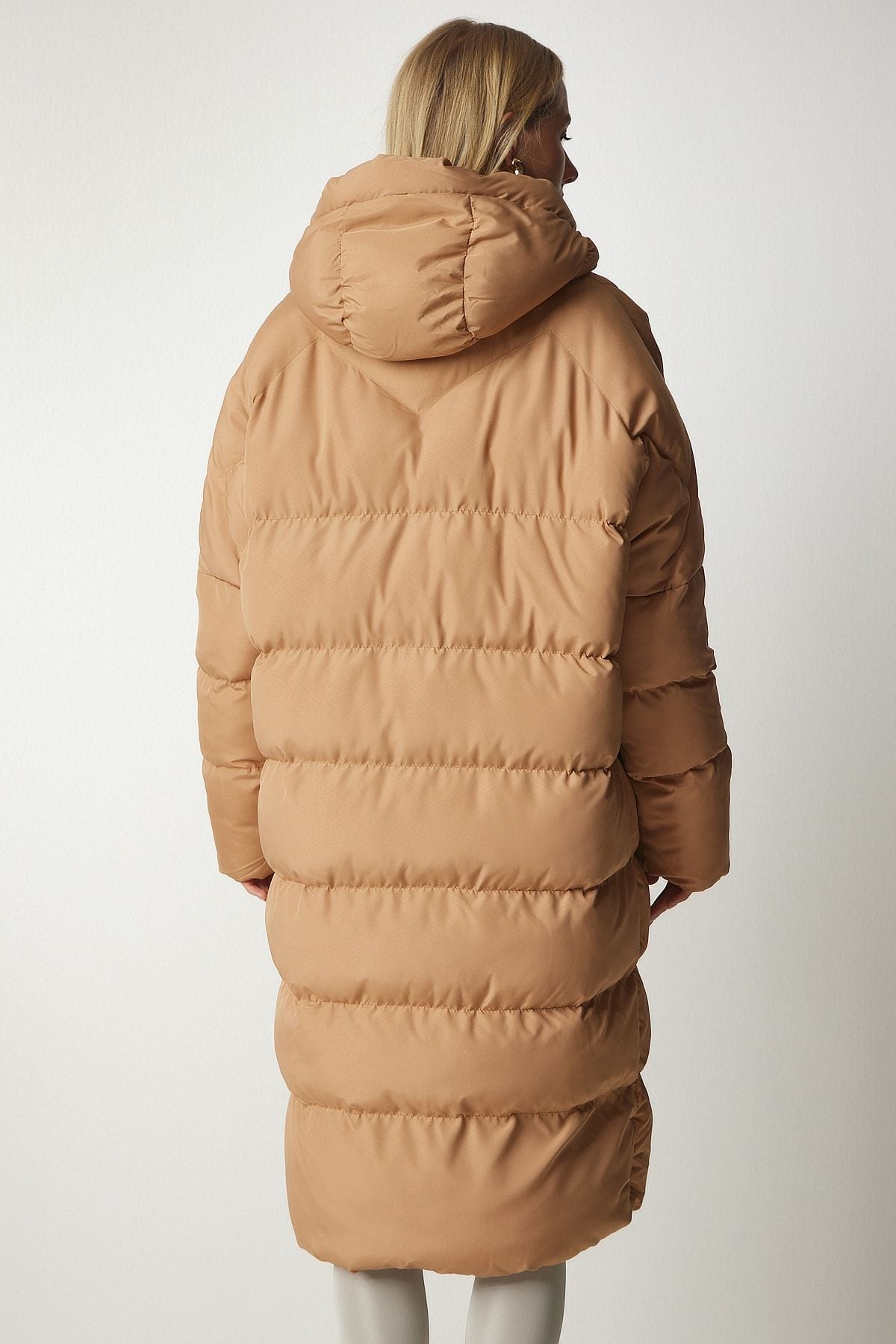 Female Biscuit Hopeding Oversize Long Swelling Coat NT00428
