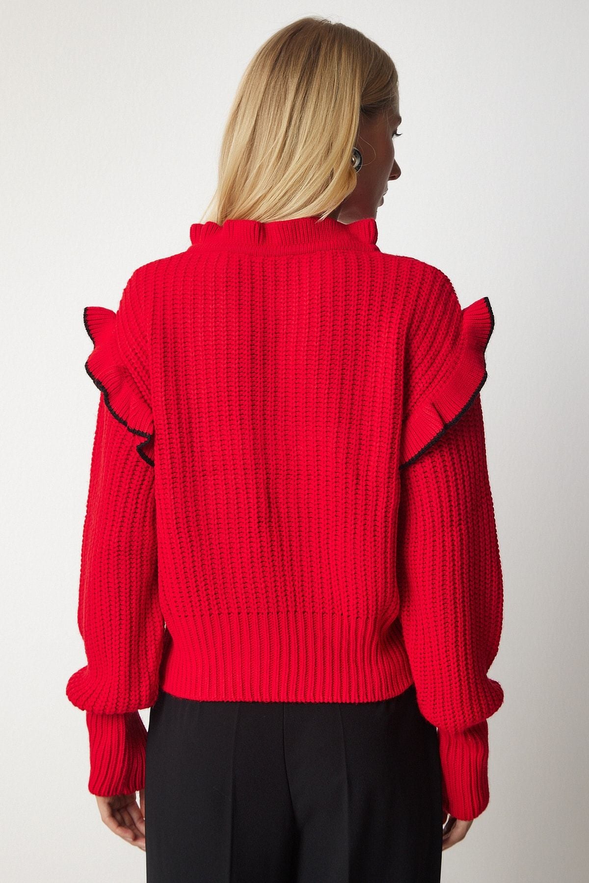 Woman Red Ruffle Bow Bow Triko Sweater MT00112