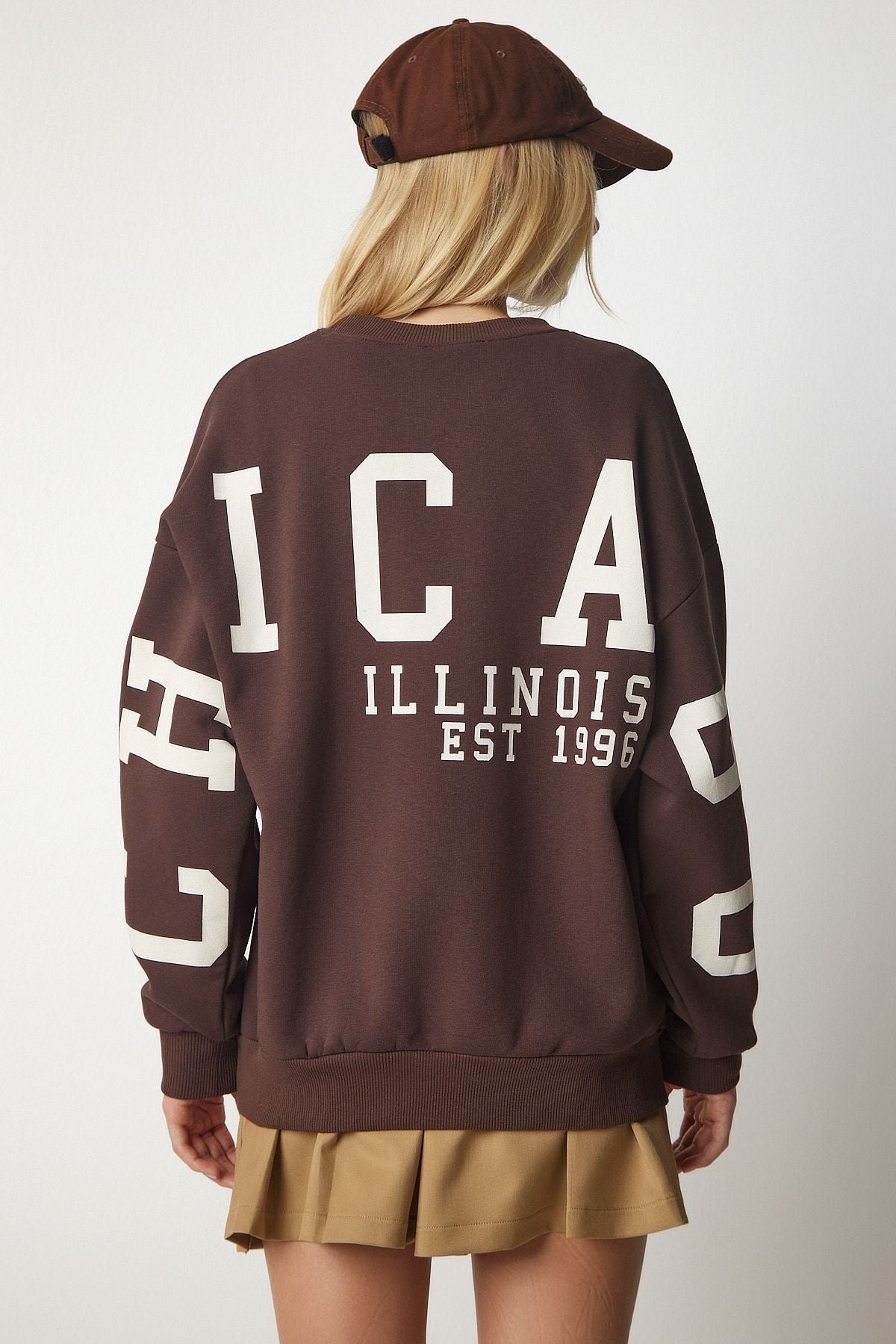 Female brown printed overwheel sweatshirt HF00440