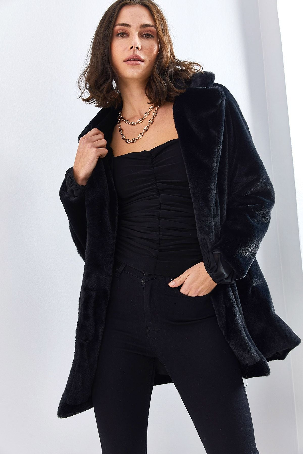 Female agraf buttoned plush coat 2164