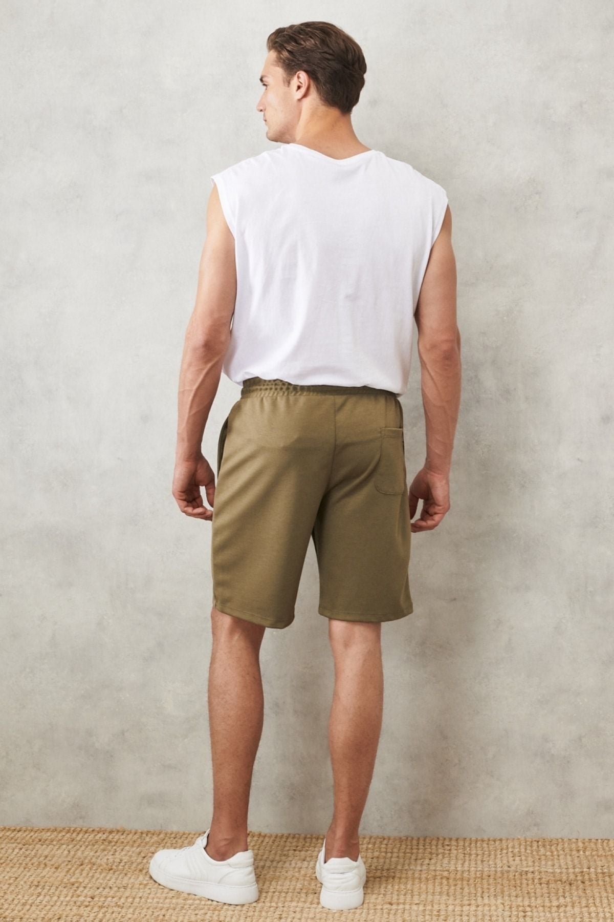 Male Khaki Standard Fit Daily Casual Sports Knitting Shorts