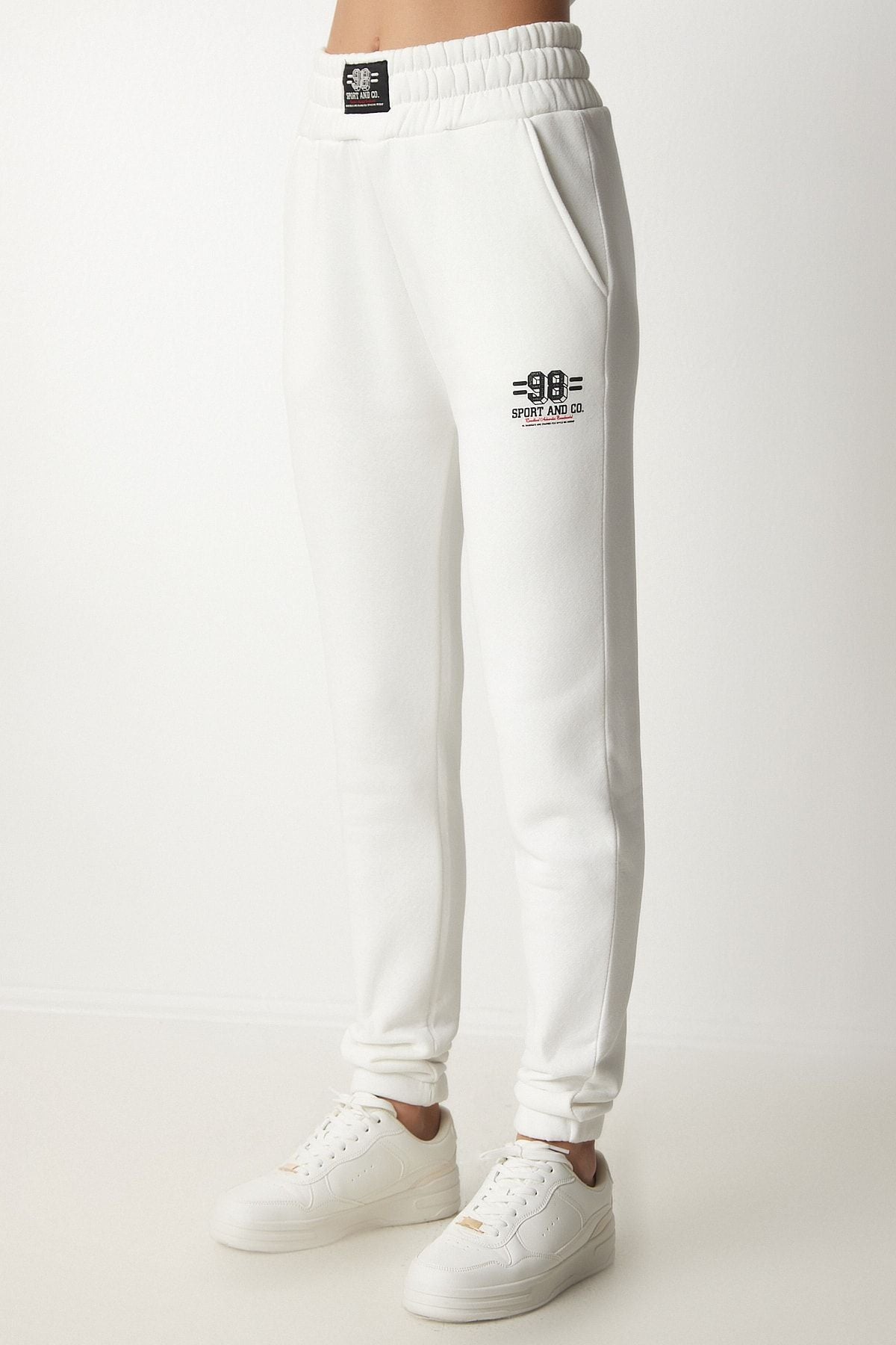 Women's white zipper collar knitting tracksuit team CR00416