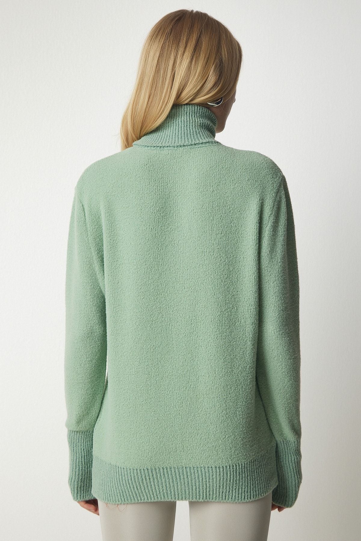 Women's Cagla Green Fisherman collar Soft textured knitwear sweater MX00140