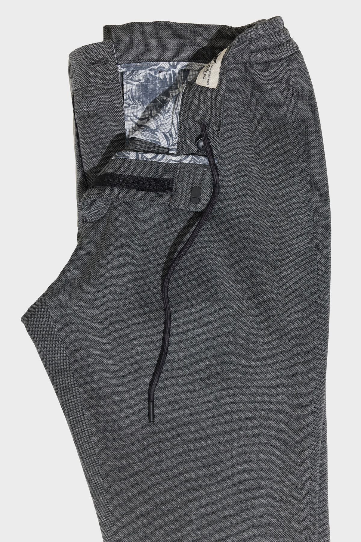 Men's anthracite slim fit narrow cut bird -eyed waist tied jogger pants