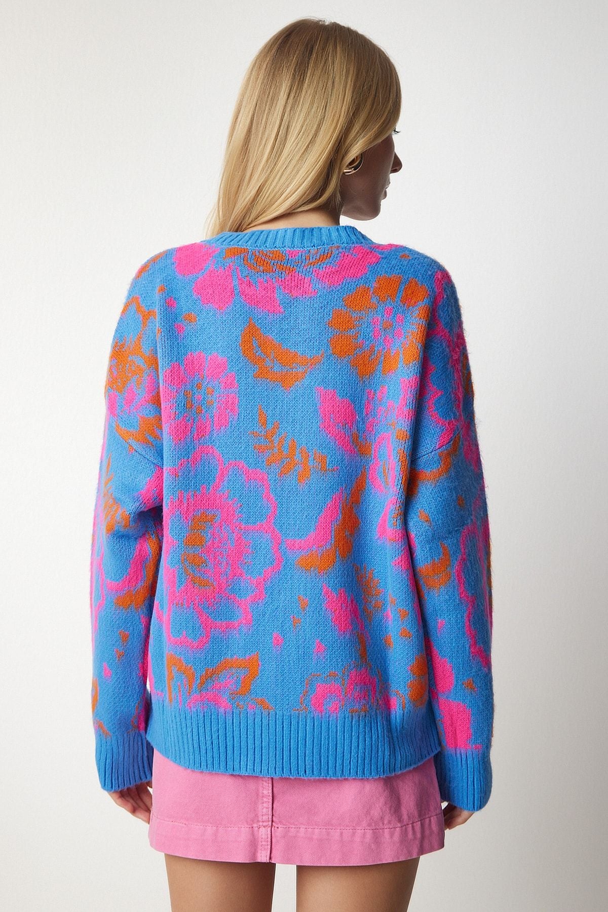 Woman Sky Blue Patterned Knitwear Sweater PF00002