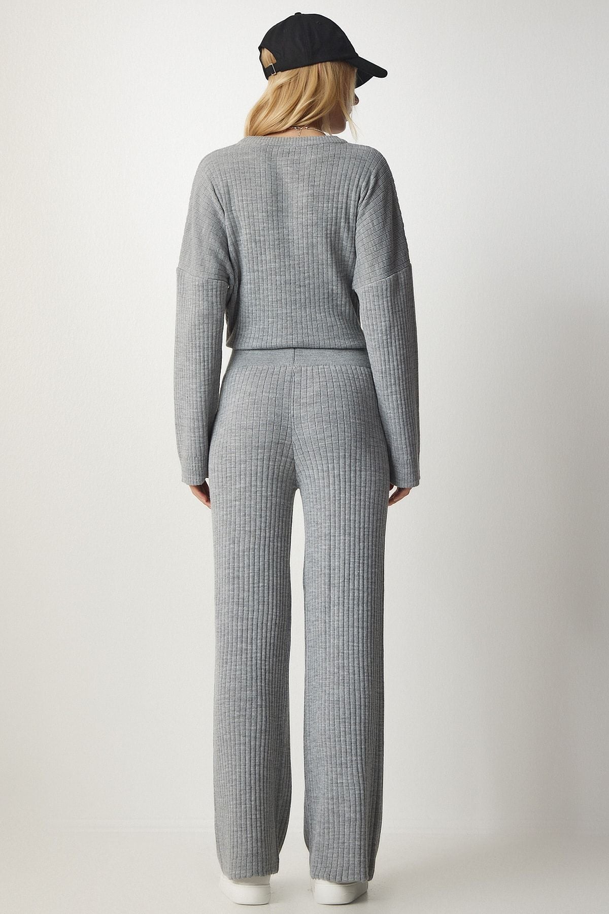 Female Gray Knitwear Cossack Pants Set MX00112