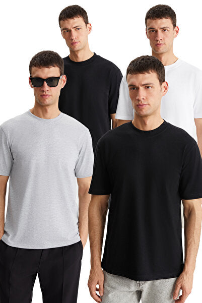 Alessandro Men's 4-Piece Organic Cotton Regular Thick Textured Crew Neck Syh/grmj/byz T-shirt