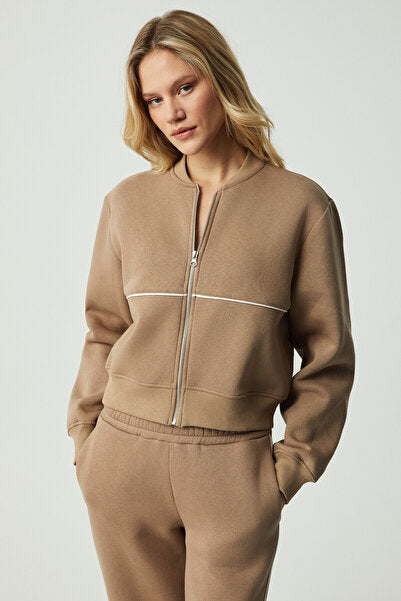 ANYUL Women's Relaxed Bomber Collar Mink Sweatshirt