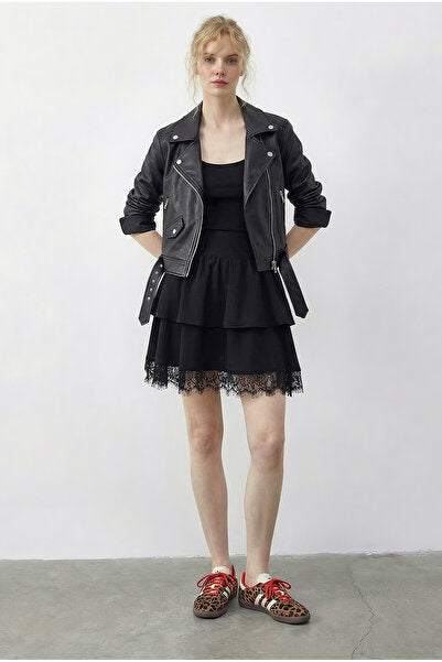 Women's Lace Detailed Flounce Crepe Skirt 7219 60286025