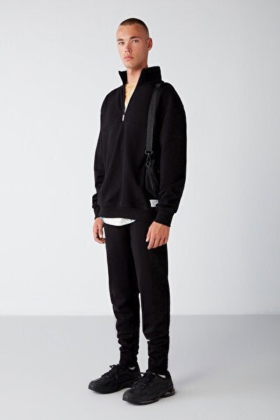 Jeremiah Men's Regular Black Sweatpants with Flexible Fabric Waistband and Elastic Pocket