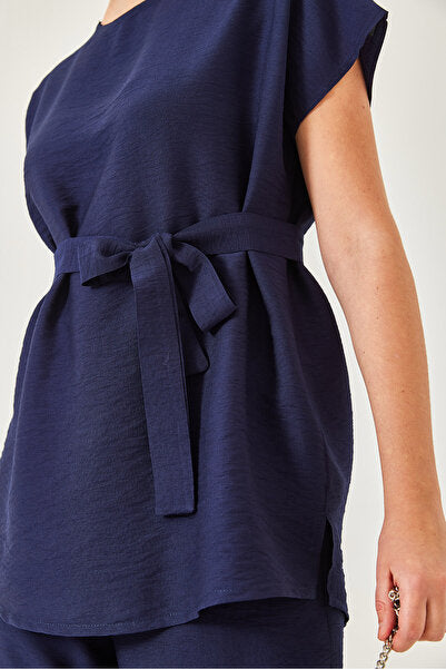 Women's Belted Palazzo Trousers Linen Ayrobin Bottom-Top Set 60323 60271039