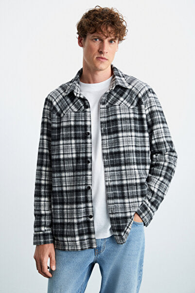 Allenı Men's Cotton Shirt Collar Relaxed Lumberjack Black Shirt