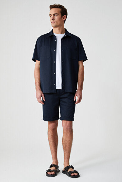 ARDIAN Men's Comfort Fit Pocket Corded Elastic Waist Navy Blue Shorts & Bermudas