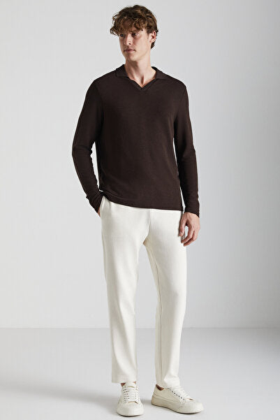 Berthola Men's Patterned Fabric Regular Fit Ottoman Quality Organic Cotton Ecru Sweatpants