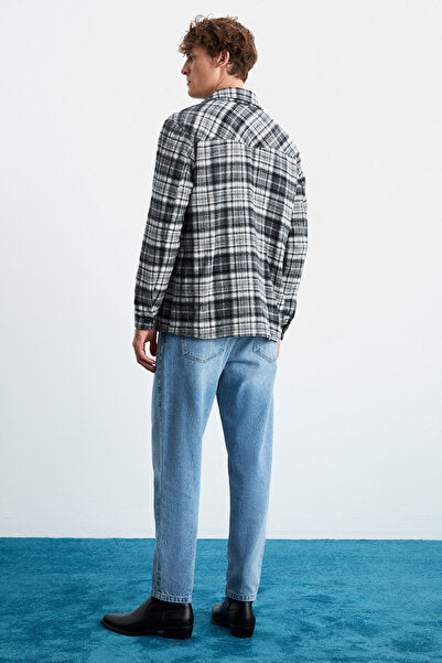 Allenı Men's Cotton Shirt Collar Relaxed Lumberjack Black Shirt