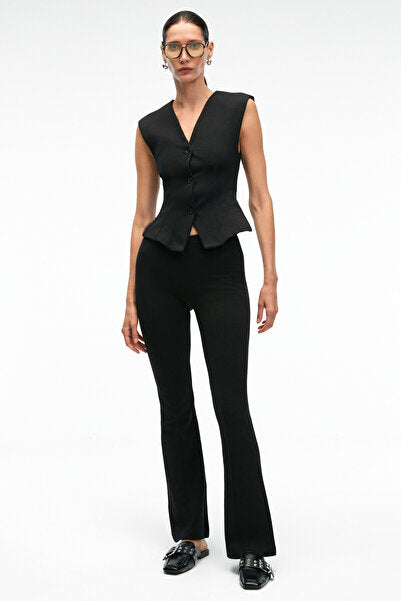 CALYSTRA Women's Flexible Fabric, Front Darts, Buttons, Padded Regular Fit Black Vest