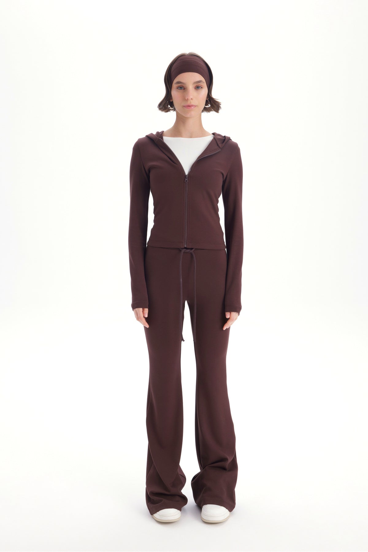 Myon Bandana Detail Brown Hooded Set