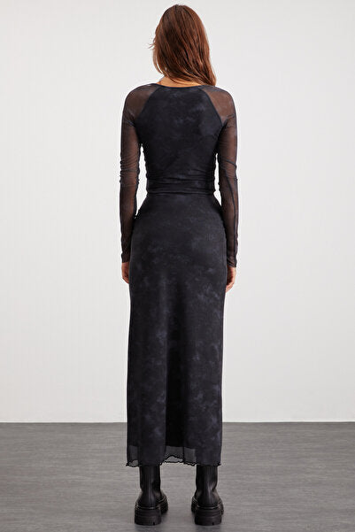 Beulah Women's Maxi Length Elastic Waist Tulle Dark Gray Skirt