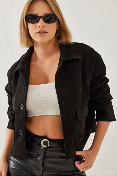 Women's Double Pocket Buttoned Suede Jacket 2499 60451011