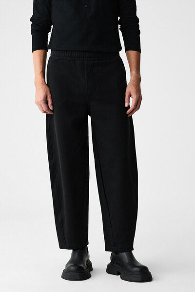 ANOMOS Men's Cotton Elastic Waist Double Pocket Wide Leg Relaxed Fit Black Sweatpants