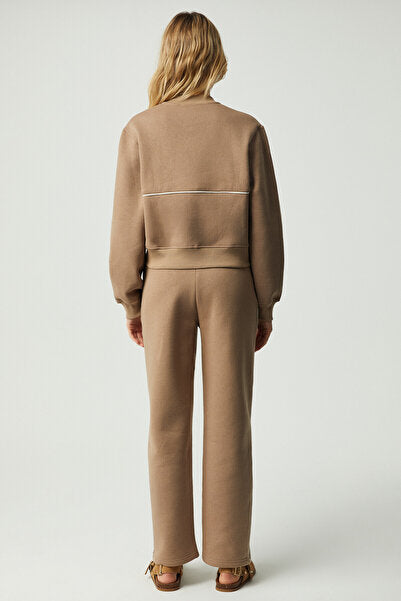 ANYUL Women's Relaxed Bomber Collar Mink Sweatshirt