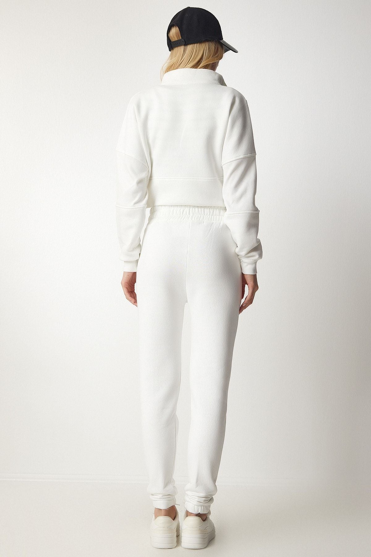 Women's white zipper collar knitting tracksuit team CR00416