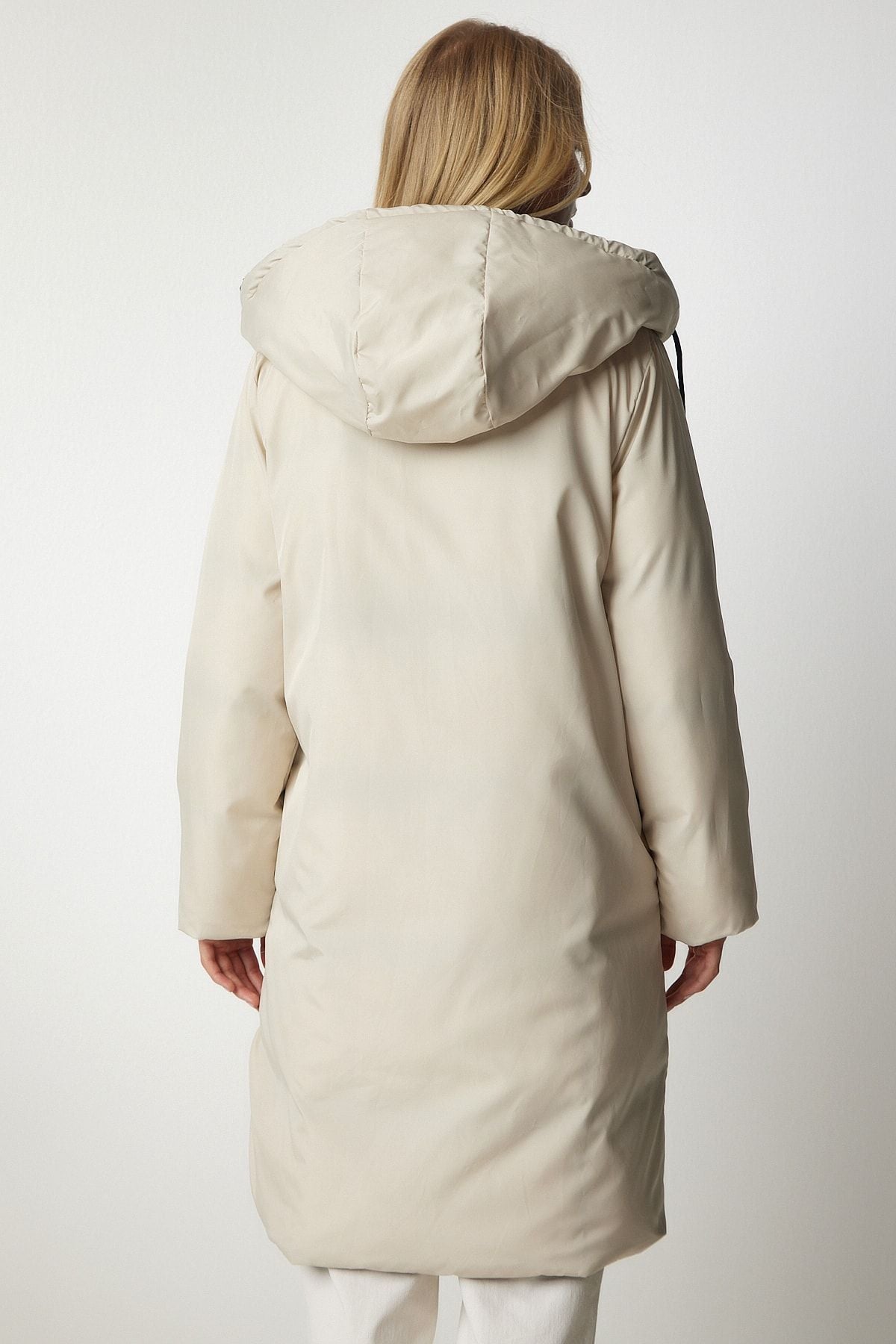 Female Black Cream Hooded Swelling Coat VP00005