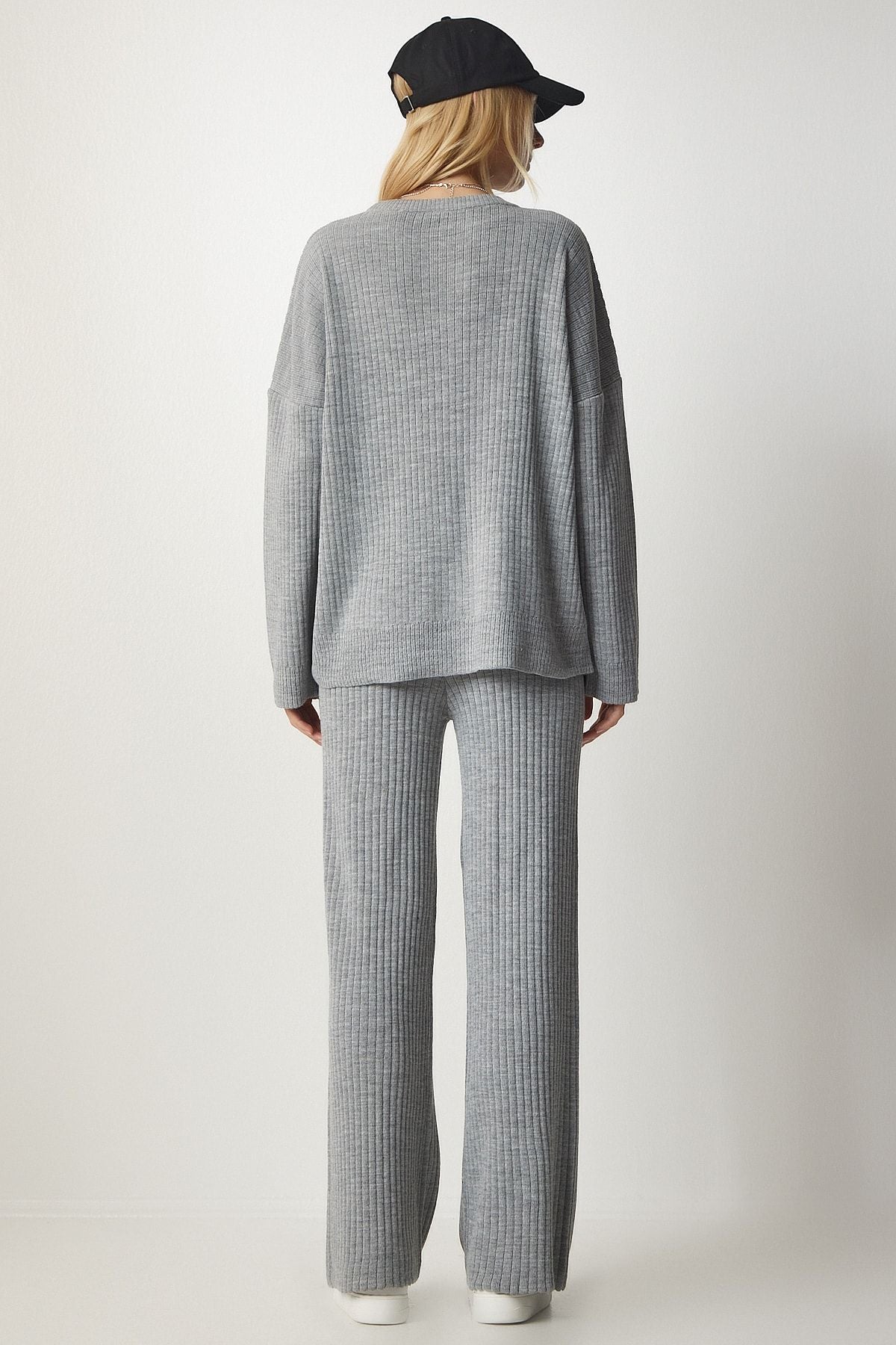 Female Gray Knitwear Cossack Pants Set MX00112
