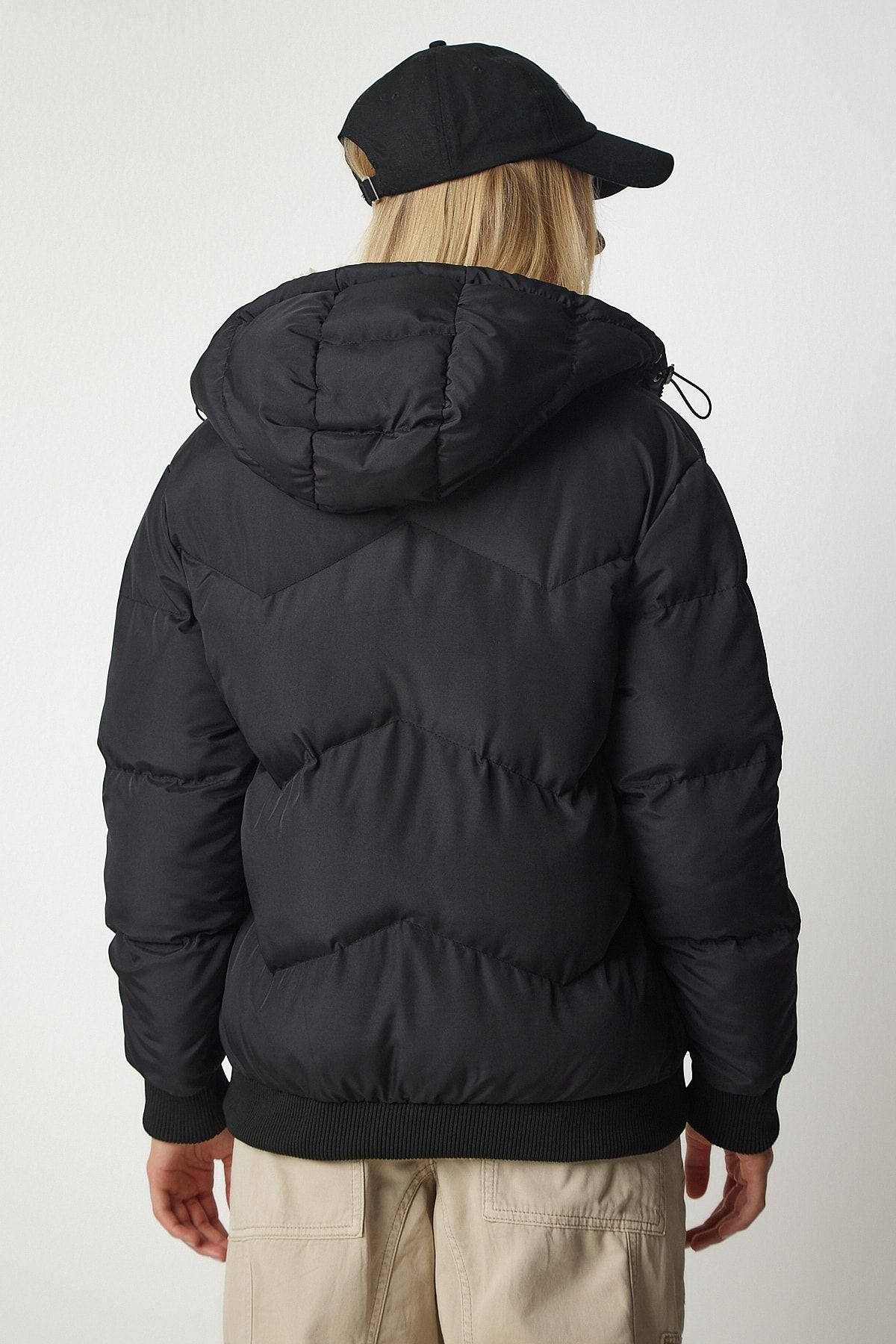 Female black hooded swelling coat vp00006