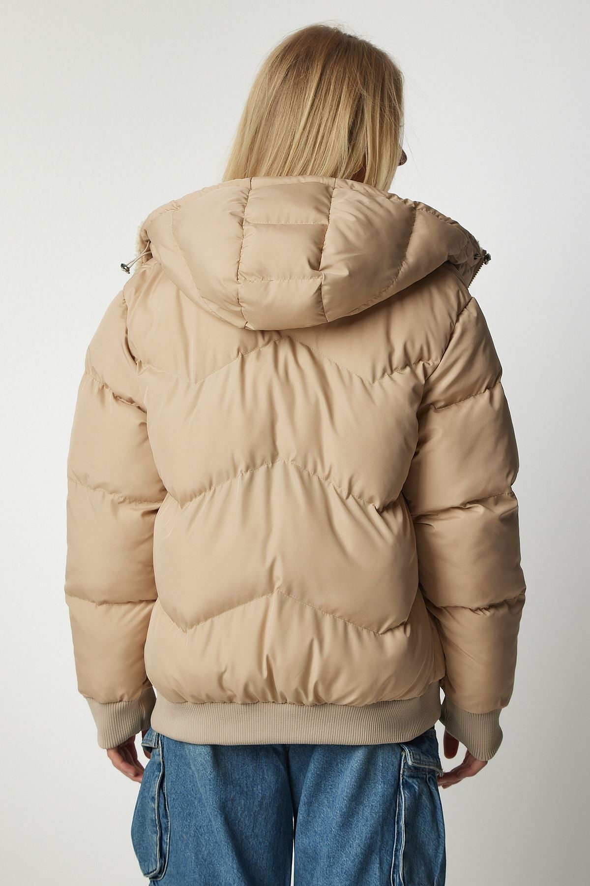 Female Beige Hooded Inflatable Coat VP00006
