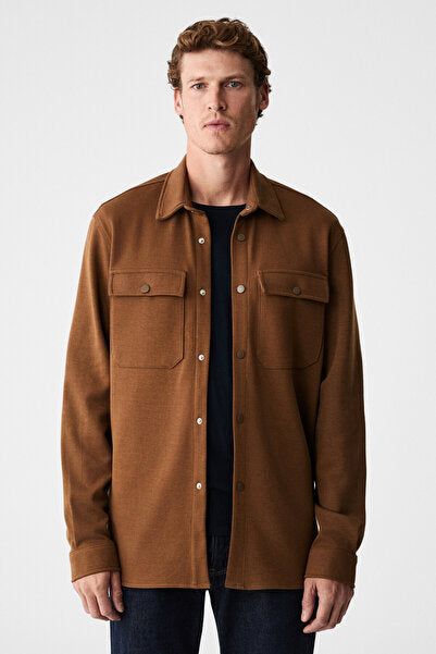 MAZE Men's Special Textured Thick Fabric Dark Mink Jacket with Pockets and Snap Fasteners