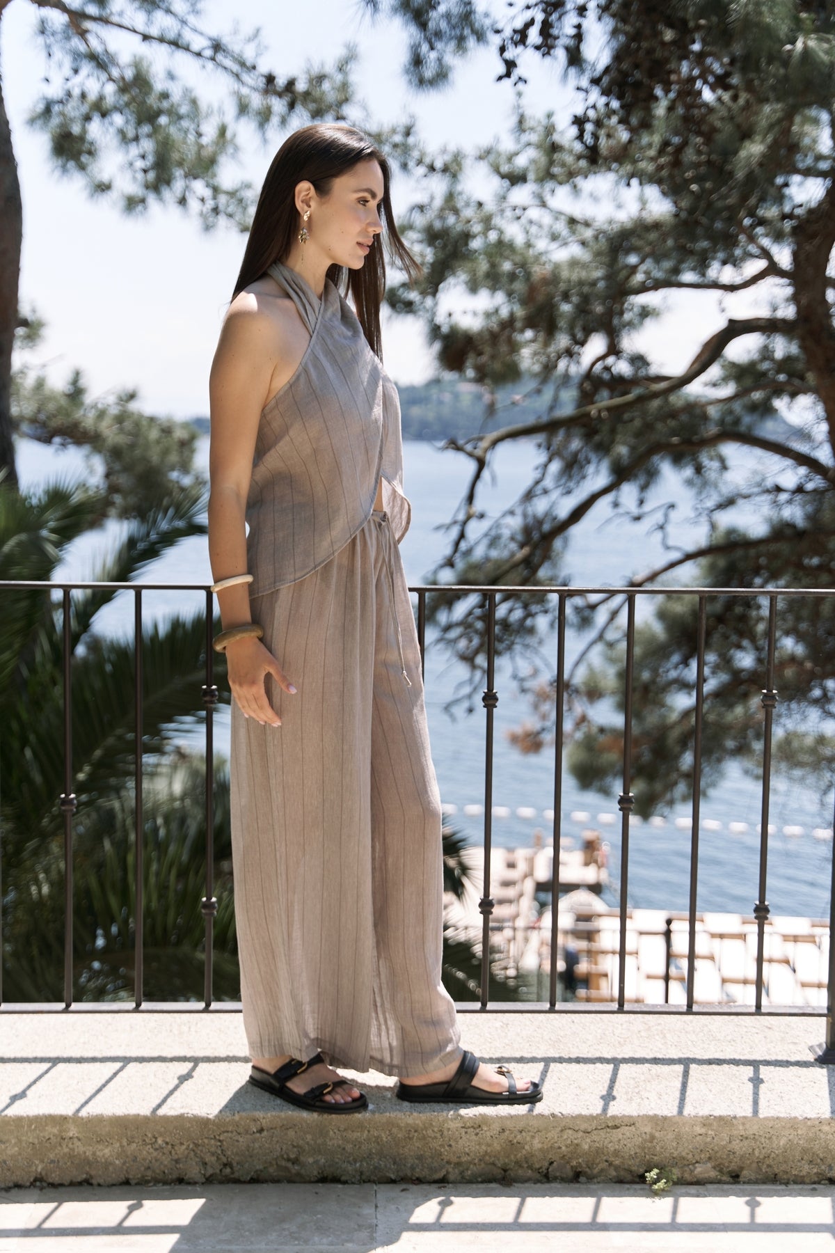 Cadhas Halter Neck Mink Crop Trousers Set