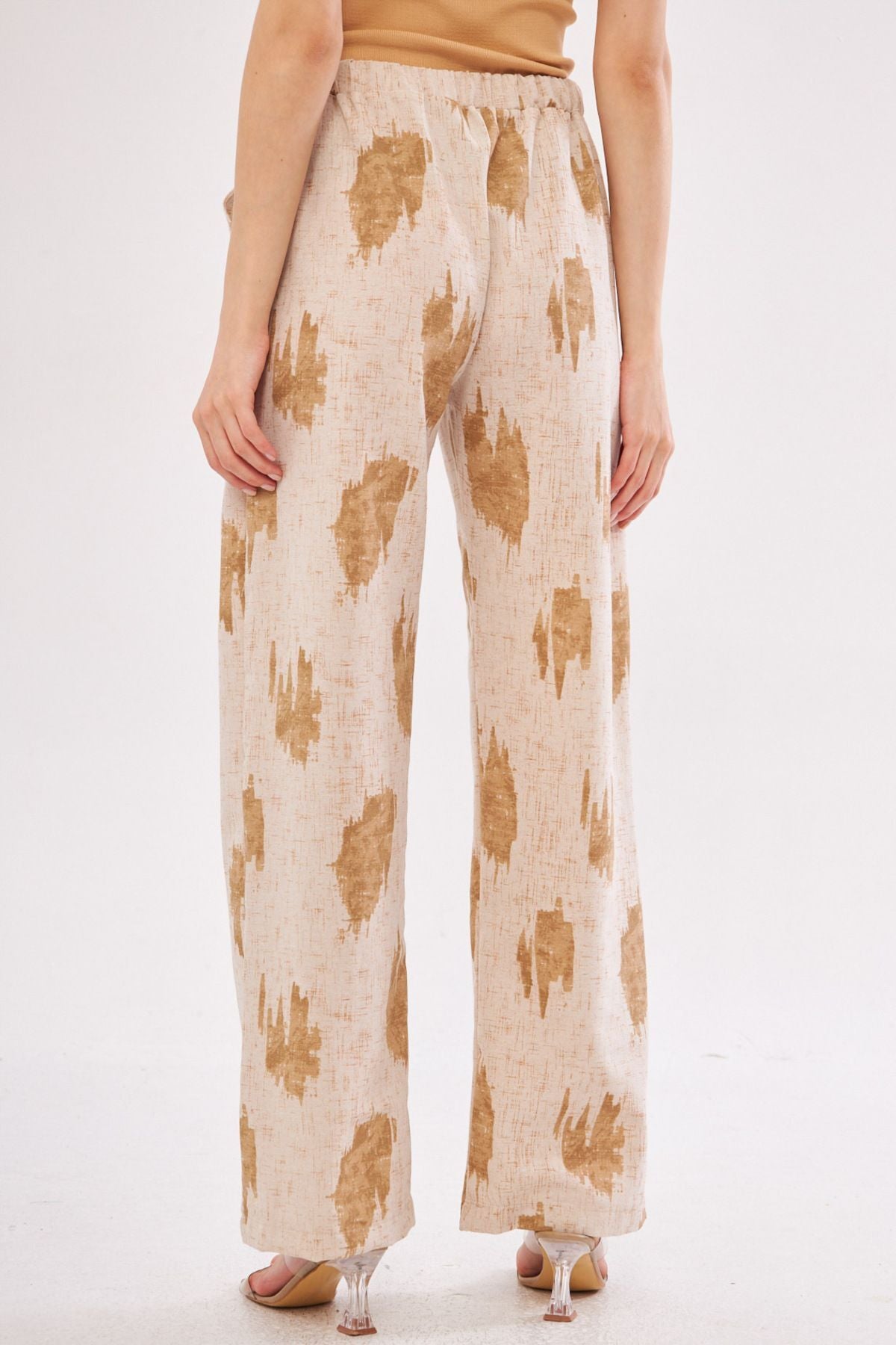 Women's Mink Ena Pants with Elastic Waist Pocket Detail Linen Look Wide Leg ARM-24Y001021