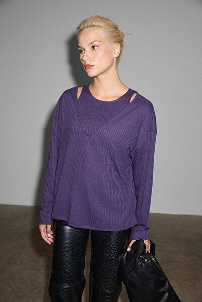 ZARREUS Women's Off-the-Shoulder Purple Blouse with Flexible Fabric and Comfortable Fit