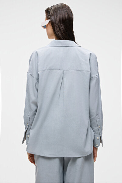 VESTA Women's 100% Cotton Linen Look Flared Oversize Gray Shirt