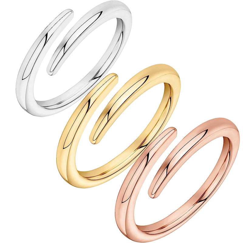 Couple Simple Plain Glossy Gold Stainless Steel Ring