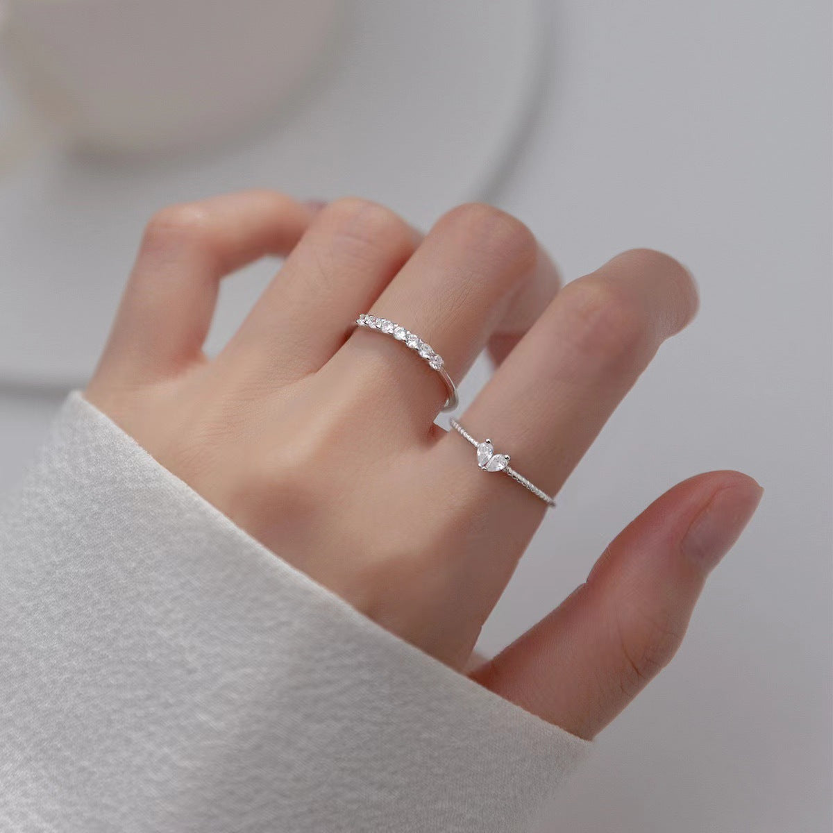 S925 Sterling Silver French Style Gang Drill Love Heart-shaped Ring Women's Open Ring Hand Jewelry