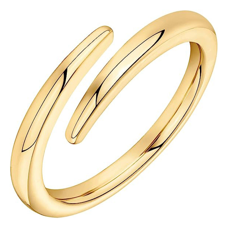 Couple Simple Plain Glossy Gold Stainless Steel Ring