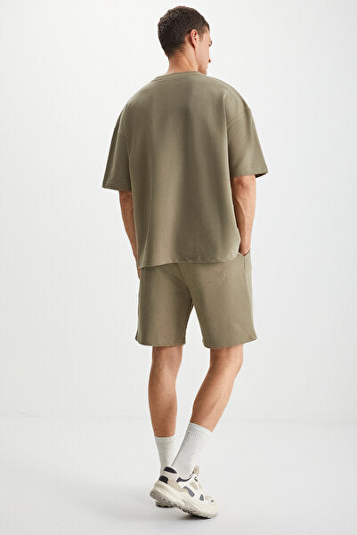 Colombia Men's 2-Piece Set Comfort Fit Relaxed Mold Text Embroidered Khaki Tracksuit Set Without Ribbon