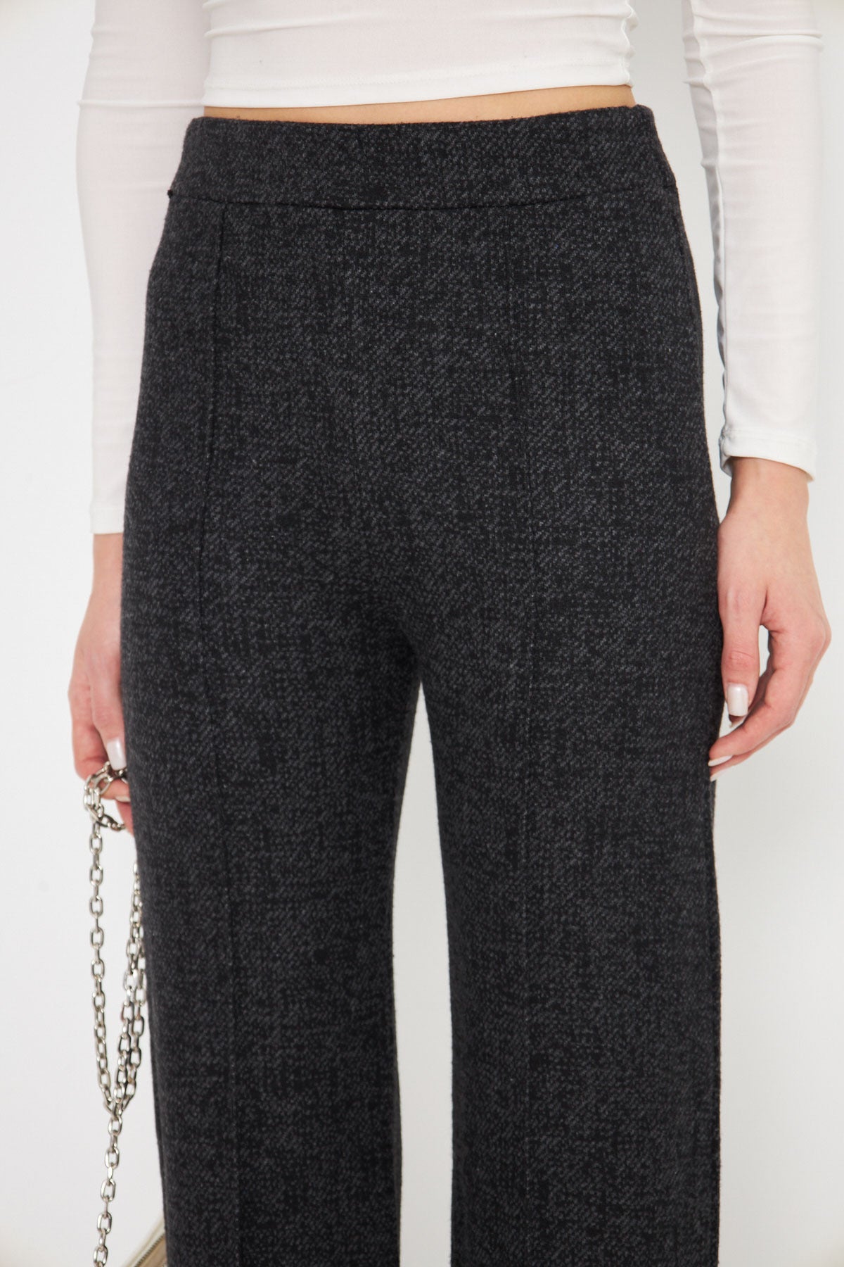 Women's Anthracite Elastic Waist Trousers with Iron Mark Stitching ARM-25K001058