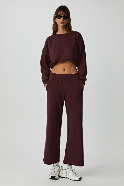 Dewanna Women's Long Sleeve Crop Claret Red Tracksuit Set